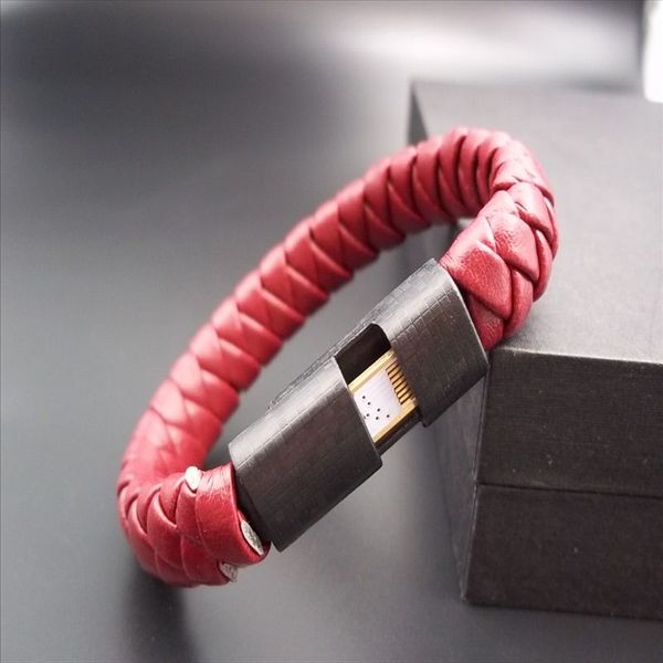 

leather rope bracelet charging data bracelet, Golden;silver