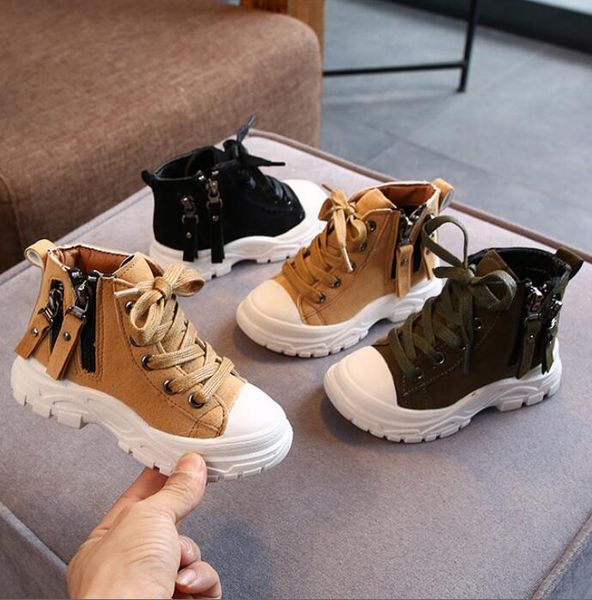 

spring autumn children ankle boots girls martin boots boys plush snow motorcycle side zipper rome kids sport shoes, Black;grey