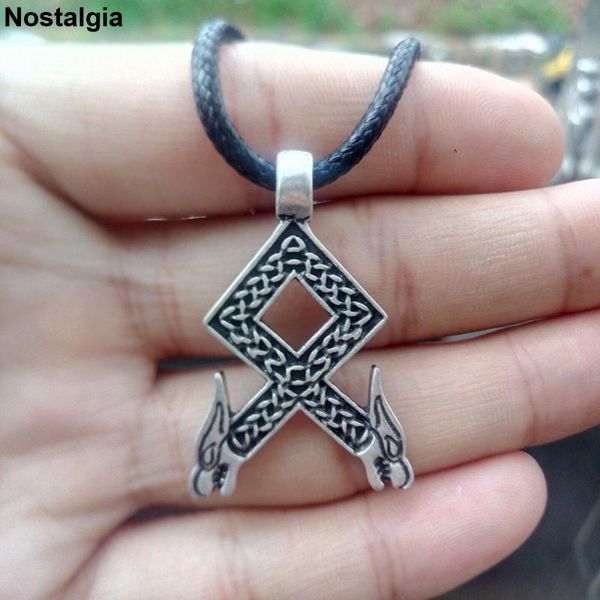 

nostalgia norse viking pendant rune othala amulet wolf metal necklace gothic men ladies jewelry, Silver