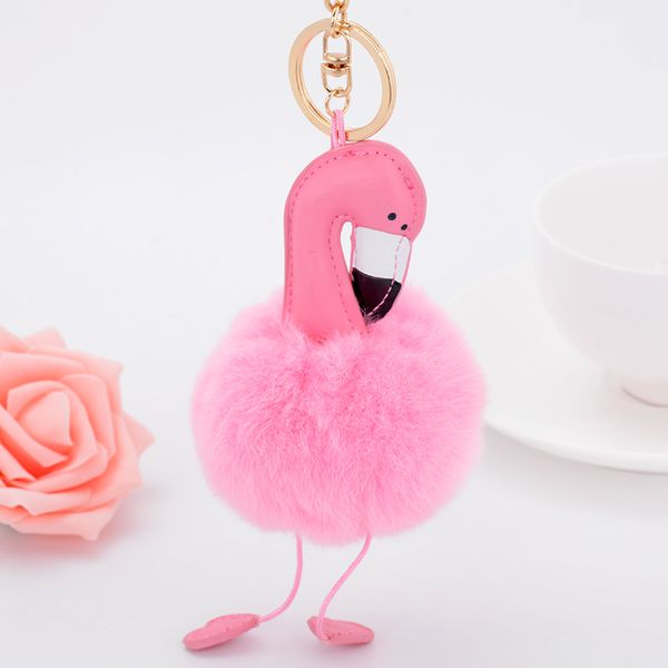 

2020 llaveros cute keychain flamingo key chain fluffy fake fur ball women girl car bag pompon key ring jewelry gifts, Silver