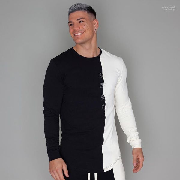 

autmn spring workout designer patchwork mens gym fitness tshirts, White;black