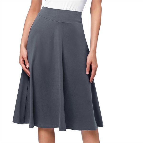 

2020 summer fashion skirts women office high waist skirt saias faldas jupe elegant vintage cotton ladies pleated midi skirt, Black
