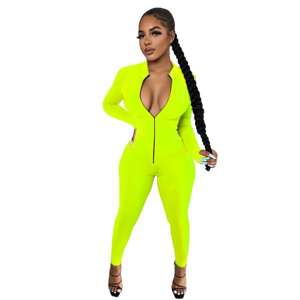 

solid color zipper womens jumpsuits spring autumn long sleeve skinny women rompers casual 9 colors clothing, Black;white