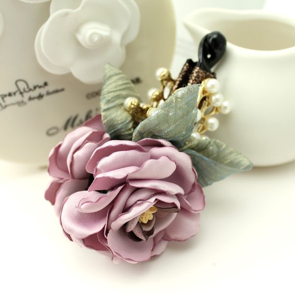 

korean elegant fabric flower hair clips banana clip hairpins pearl hair clips for women headdress bride accessories, Golden;silver