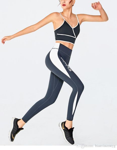 

tacksuits fashion cotton yoga suits summer leggings two piece set pants bra outfits v-neck contrast womens fitness gym running clothing