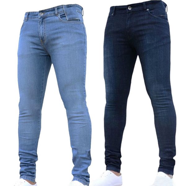 

men's jeans 2021 hole denim black mens business skinny ripped biker pants casual stretch pencil trousers, Blue
