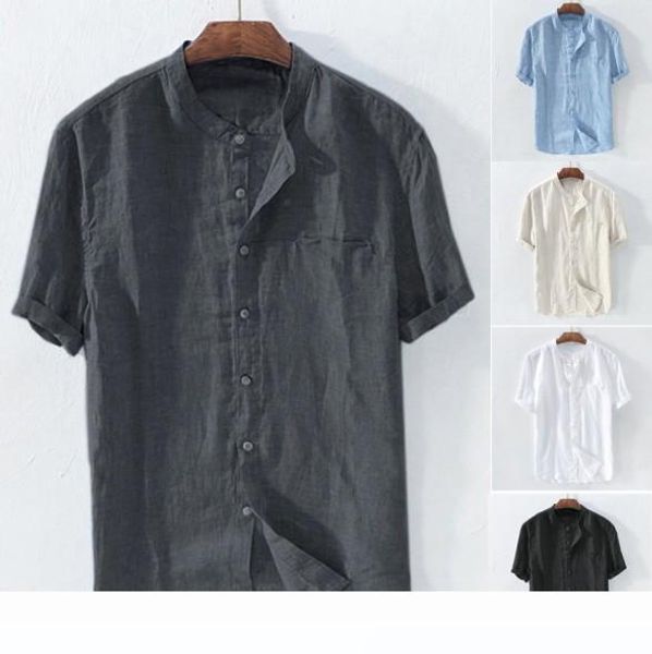 

mens shirts short sleeved loose summer breathable cotton lnen collar shirt mens beach casual shirt 5 colors plus size asian size s-4xl, White;black