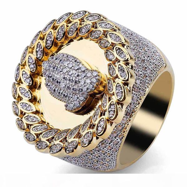 

new design men's hip hop praying hand cubic zirconia rings iced out micro cz round ring gold plated brass jewelry, Golden;silver