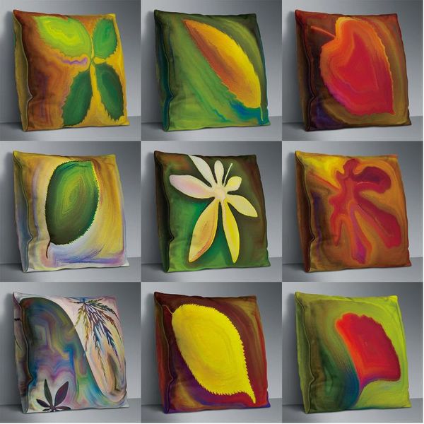 

oil painting leaves geometry creative double-sided dacron pillow case cushion cover pillow cover bedroom living room