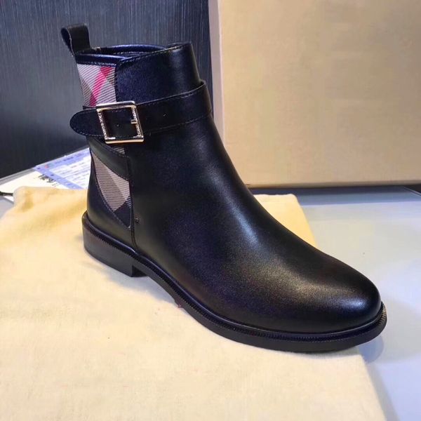 

2020 spring luxury women motorcycle boots match designer buckle boots ladies autumn genuine leather shoes european boots, Black