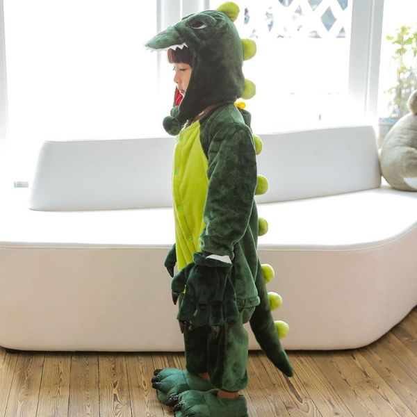 

kids christmas pajamas winter warm flannel dinosaur pajamas cartoon animal boy girl with hat new children's one-piece, Blue;red
