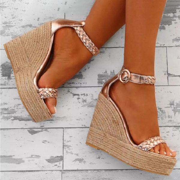

summer fashion gold ultra high heel waterproof platform buckle ladies plus-size fashion roman style plus-size sandals, Black