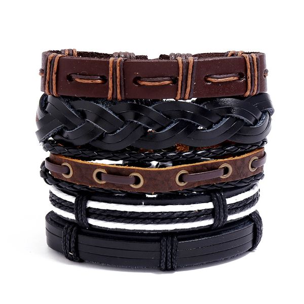 

fehame vintage bracelets set for men woman fashion wristbands cross leather bracelet bangles, Black