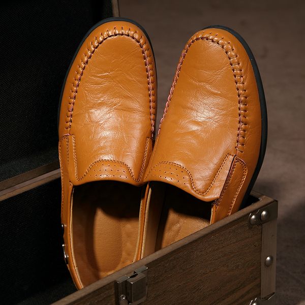 

genuine leather men's shoes comfortable casual shoes soft loafers moccasins trendy 2020 slip on driving flat male footwear, Black