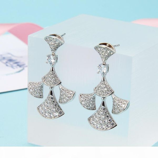 

women earings silver brand jewelry bling cubic zirconia s925 fan earrings full diamond ear studs ing