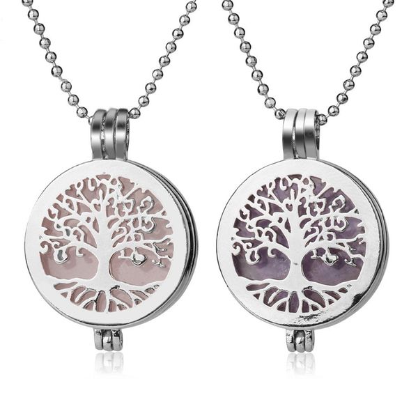 

healing natural stone pendant necklaces tree of life locket essential oil perfume aromatherapy diffuser necklace women, Silver