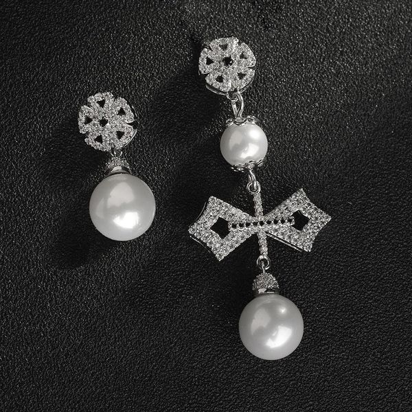 

2017 new europe trendsy cross hanging stud earrings for women imitation pearls & copper earring jewery girls gifts, Silver