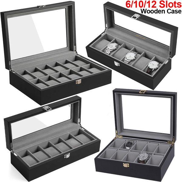 

6/10/12 slots watch box wooden watch case watch holder display case storage organizer winder collector storage horloge box case cx200807, Black;blue