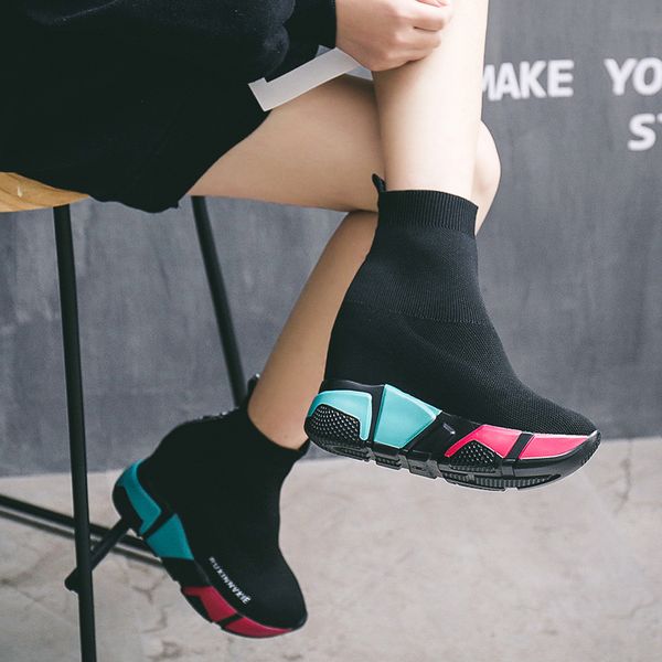 

swyivy knitting plantform boots wedge shoes woman 2020 autumn booties ladies slip on ankle boots for women rubber women shoes, Black