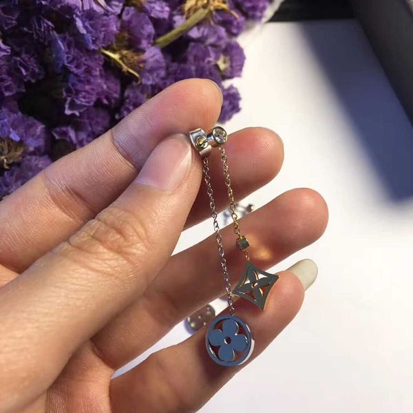 

new arrival 316l titanium steel women drop earring pendant with double shape flower jewelery gift ps5601, Silver