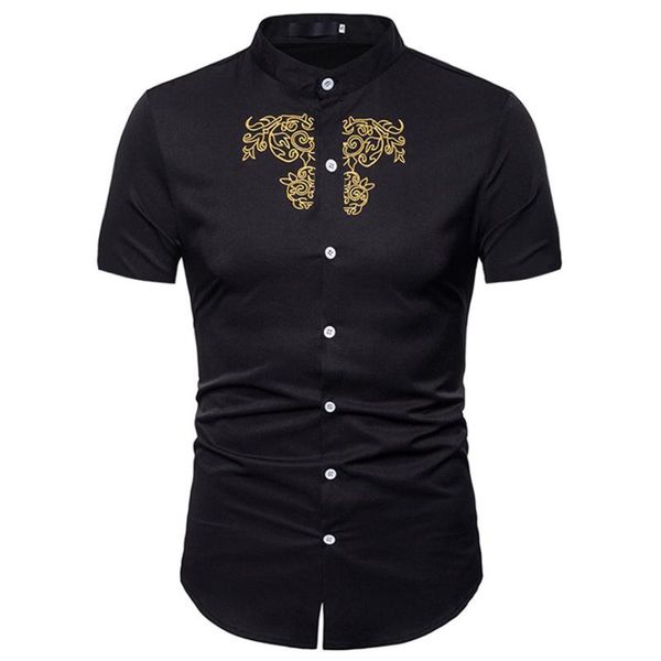 

men's casual shirts 2021 mens shirt fashion summer print slim fit formal short sleeve 4@3, White;black