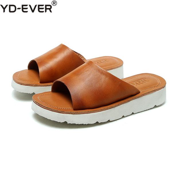 

genuine leather summer slippers women flat slides soft bottom lightweight open toe slip on beach casual slippers female, Black