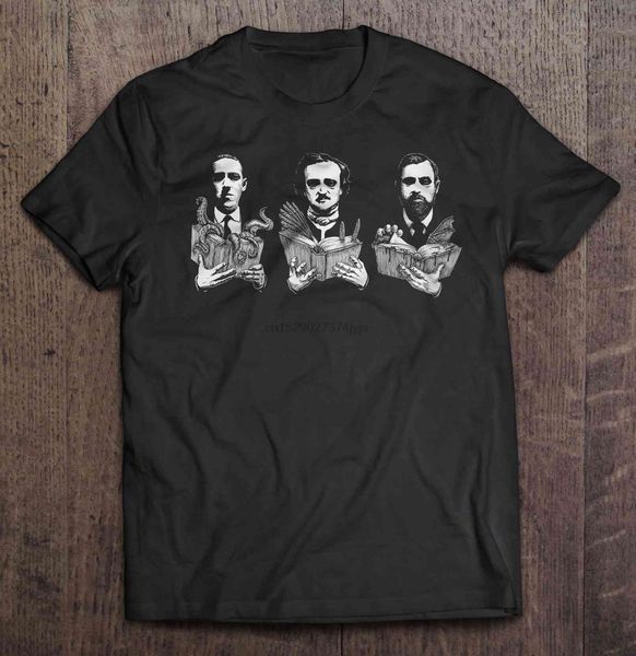 

men funny t shirt fashion tshirt h. p. lovecraft edgar allan poe bram stoker horror book writers version women t-shirt
