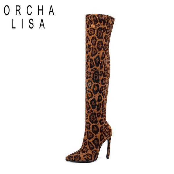 

boots orcha lisa 11 colors kid suede over the knee supper high heels stiletto stretched long thigh booties lady shoes, Black