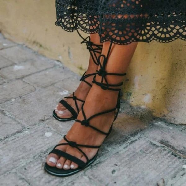 

summer women lace up sandals black high heels open toe gladiator ladies shoes cross ankle strap roman party sandals