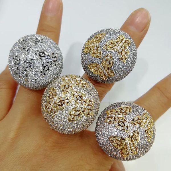 

godki big fashion luxury butterflies bold statement rings for women bridal engagement wedding jewelry baguette zircon cz rings, Golden;silver