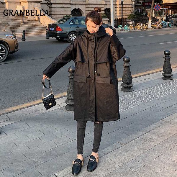 

2020 autumn muslim women long coat with hoodie loose plain basic windbreaker all-match solid color trench coat plus size, Tan;black