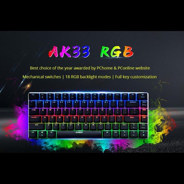 

ajazz ak33 mechanical gaming keyboard wired russian/english layout rgb/1 color backlight 82-key conflict-rgb mechanical key