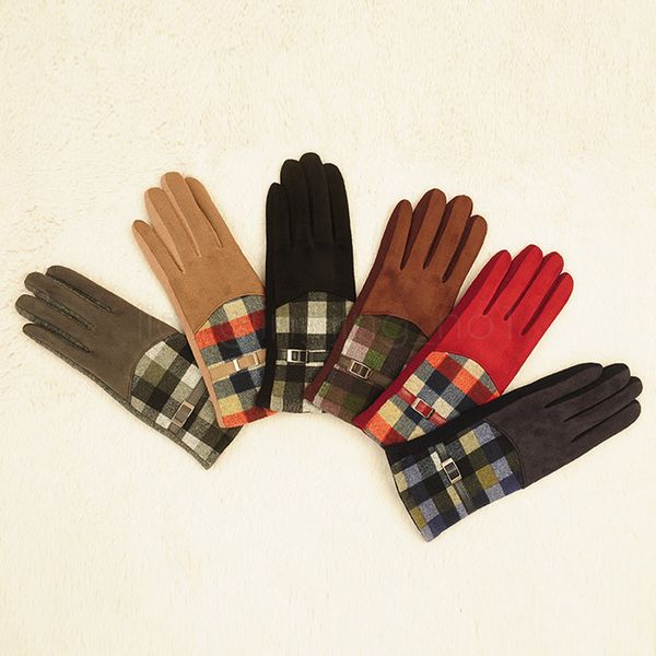 

6styles plaid suede gloves women cycling mittens winter autumn check warmer outdoor drive warm mittens grid finger gloves 2pcs/lot cyf-2966, Black