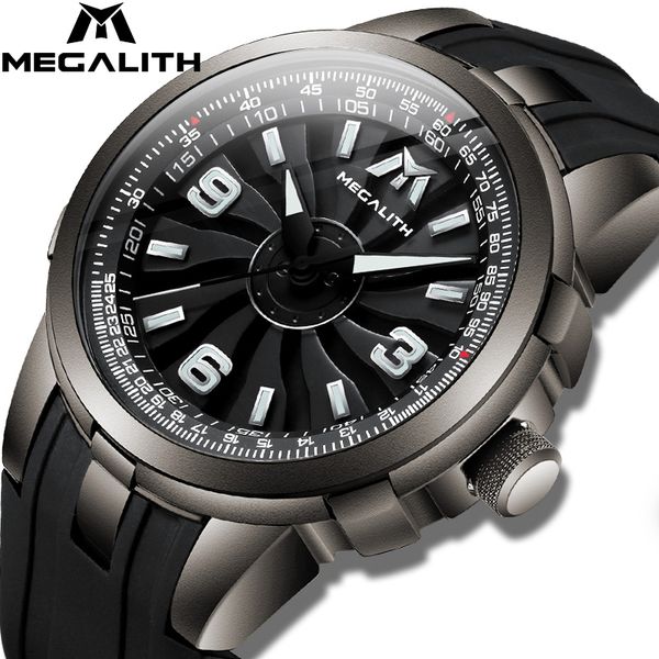 

megalith sport casual watch for male clok turbine rotation dial creative mens watch waterproof relogio masculino, Slivery;brown