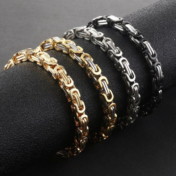 

6mm byzantine bracelets for men hip hop strong chains bracelet 3 colors stainless steel chain male gifts dropshipping jewelry, Black
