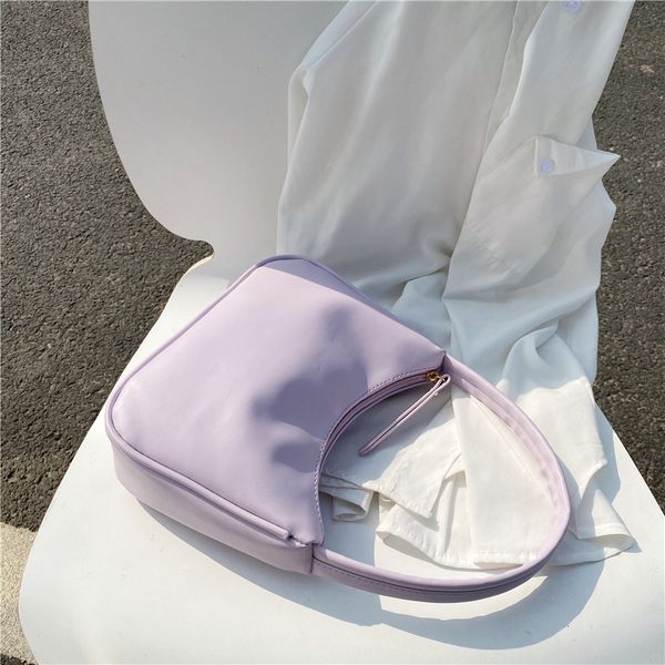 

purple baguette bags pu leather armpit bag for women 2020 small shoulder handbags female fashion summer tote bag