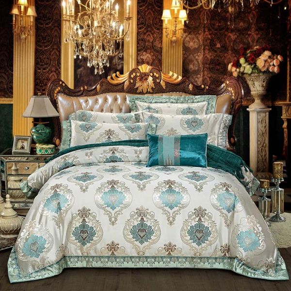 

bedding sets svetanya mandala green bohemian jacquard luxury king  size satin linens sheet duvet cover pillow sham