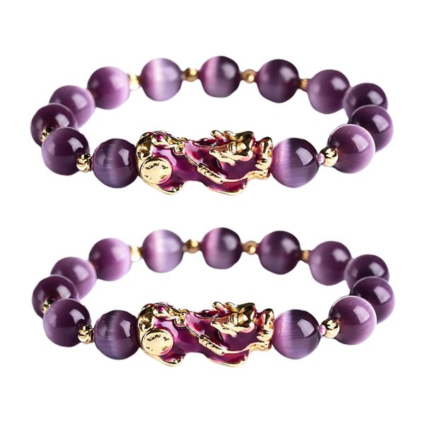 

2x feng shui plated pi xiu bracelets women men elastic good luck wealth, Golden;silver