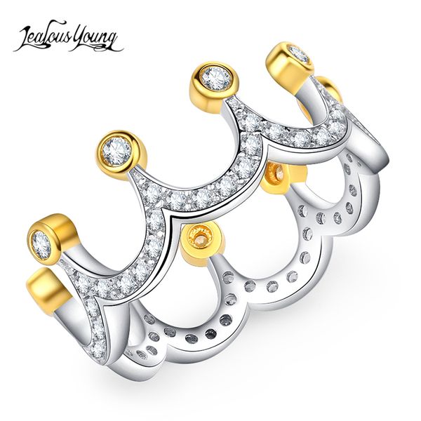 

2020 princess cubic zirconia heart crown ring jewelry engagement wedding party rings for women wedding jewelry gifts, Golden;silver