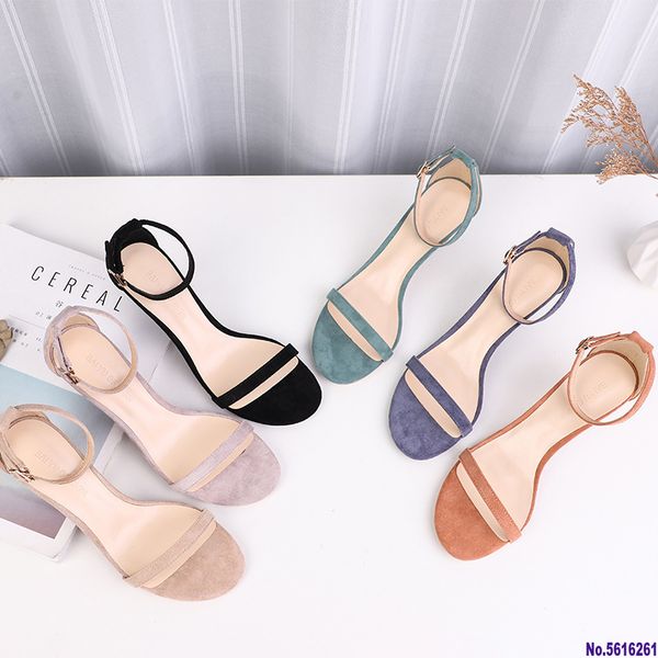 

summer women sandals open toe shoes suede round head 6.5 cm women's thin heel women office shoes, Black