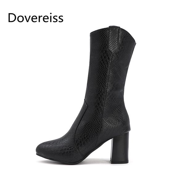

dovereiss fashion female boots winter new pointed toe chunky heels half boots serpentine elegant zipper new big size43, Black