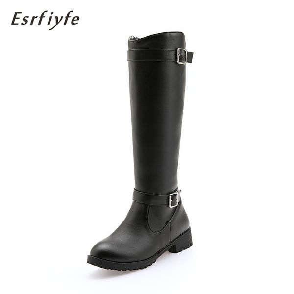 

esrfiyfe 2020 new women shoes winter riding boots square heel western boots zipper knee high ladies shoes plus size 34-50, Black