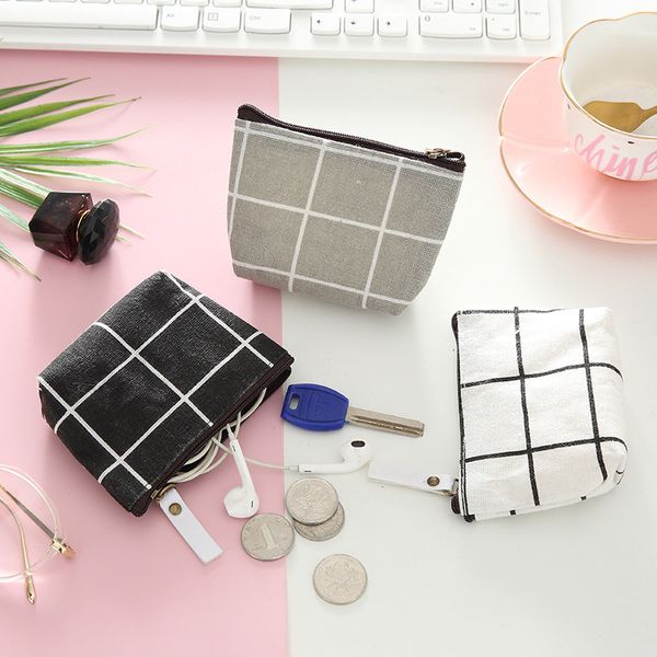 

new women kids canvas coin purse floral plaid zipper pouch small wallet children female key card holder mini money bag gift, Silver