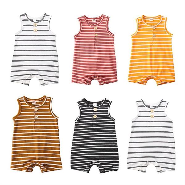 

0 24m new cotton newborn infant baby boys girls striped sleeveless romper summer soft jumpsuit outfit 5colors casual baby romper, Blue