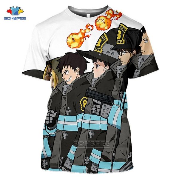 

new arrival anime fire force brigade of flames summer punk homme 3d print shirts kawaii hippie oversized men clothing