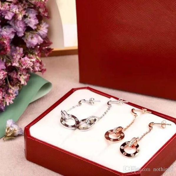

designer love earrings jewelry 925 sterling silver double circle diamond long earrings women luxury engagement earrings 2 colors