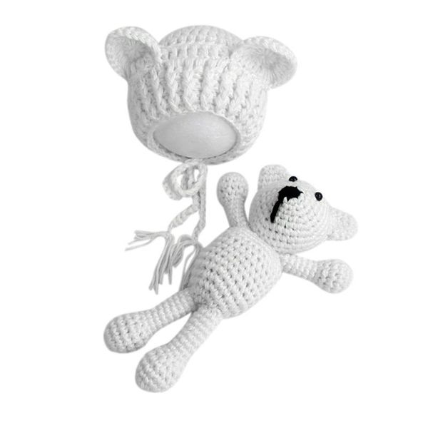 

newborn pgraphy props accessories baby beanies hat+ bear doll toy set baby girl boy knitting crochet outfit clothes costume, Yellow