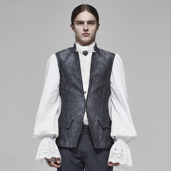 

men's vests punk rave rococo jacquard vest gothic retro gentleman simple style sleeveless waistcoat, Black;white