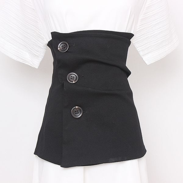 

2020 super wide irregular black elastic fabric slim corset waistband office ladies shirty dress button caestus cummerbund belts, Black;brown