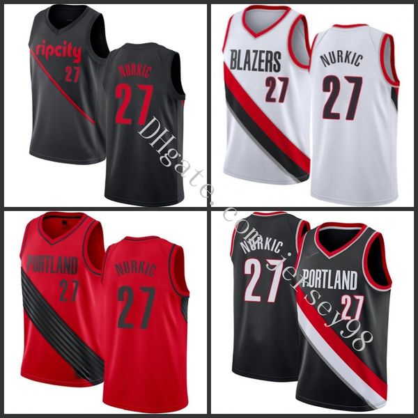 

portland trail blazers men #27 jusuf nurkic white nba red men jersey, Black